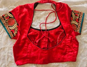 Red Embroidered Saree Blouse