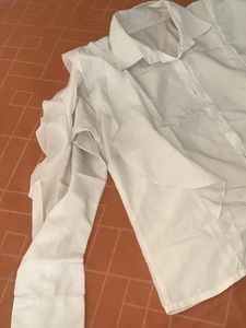 White Ruffle Button-Down Shirt