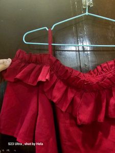An Offshoulder Cherry Colored Classy Retro Top