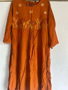 Maxx Rust Embroidered Cotton Kurta