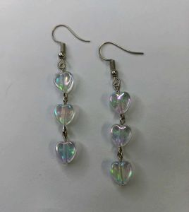 Beautiful Handmade Long Clear Heart Earrings