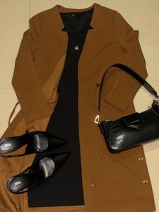 Elegant Brown Coat &amp; Dress Set