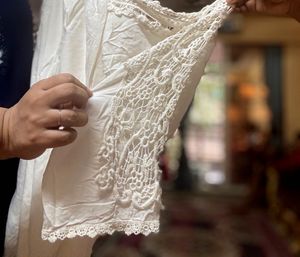 Designer Off-Shoulder Embroidered Cutwork Top