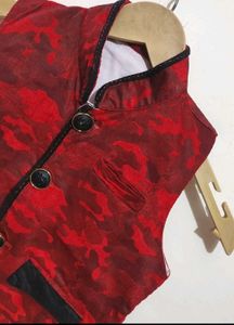 Red Waist Coat White Shirt Black Pant Set 3-4 Year