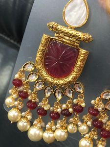Statement Earrings: Gold, Ruby, and Pearl