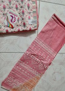 Pure Cotton Pink And White Dress Material