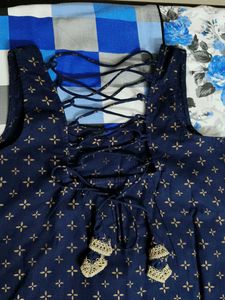 Women Navy Blue Ethnic Print Sleeveless Kurta Set