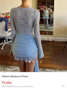 Elegant Blue Lace &amp; Ribbon Bodycon Dress