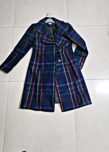 Style In Wool Navy Checked Overcoat