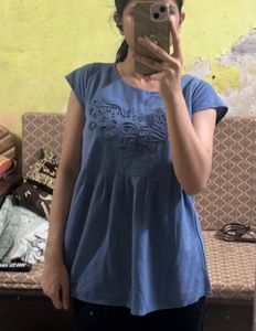 Blue Embossed Tunic Top