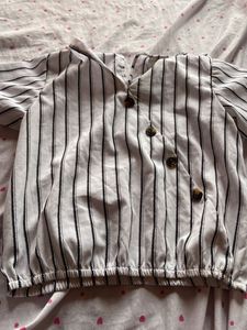 Striped Button-Up Crop Top(9-10 Years)