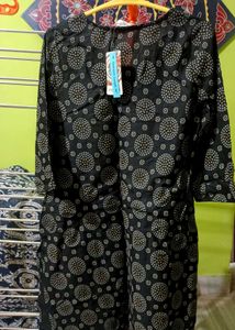 Ethnic Black Printed Straight Kurta