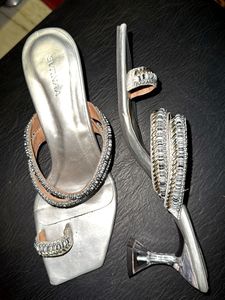 Silver Heels with Rhinestones