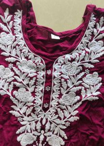 Maroon Embroidered short Kurti