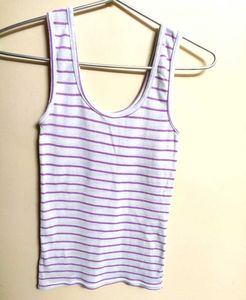 Purple And White Strip Tank Top