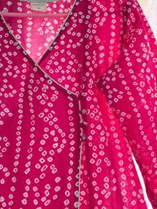 Pink &amp; White Bandhani Kurta