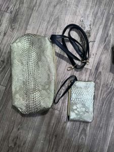 Metallic Snake Print Tote