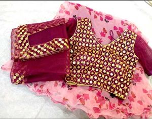 Burgundy & Pink Floral Leghanga