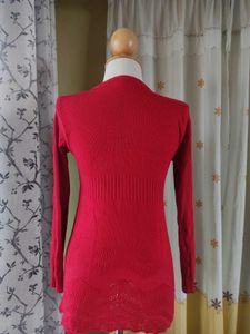 Red Knit Tunic Top with Crochet Detail
