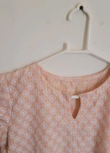 Peach Floral Lucknowi Kadhai Top/Kurti
