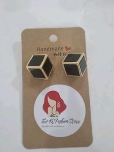 Black & Gold Geometric Stud Earrings