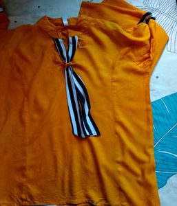 Orange Tie-Neck Top