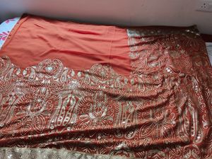 Heavy Chipwork Orange Saree With Blouse