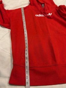 Adidas Red Trefoil Hoodie Pullover Sweatshirt