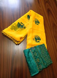 Elegant Yellow Saree with Blouse