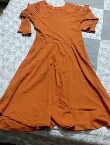 Belted Casual Orange  Dress