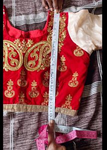 Red Bridal Lahanga Dupatta With Stitched Blouse