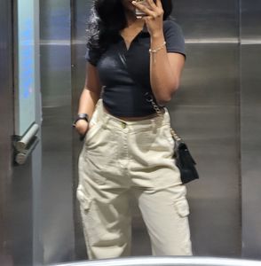 Charcoal Ribbed Knit Polo Crop Top