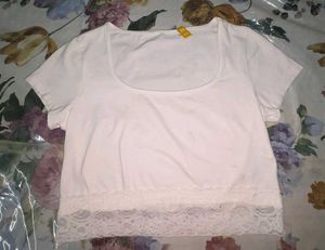 White Lace Trimmed Top