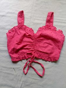 Embroidered Tie-up Ruched Top 💗