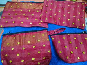 Handmade Maroon Polka Dot Pouches