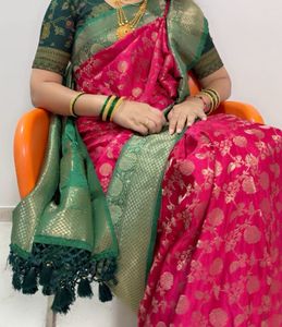Pink &amp; Green Silk Saree