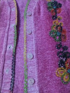 Pink Embroidered Cardigan