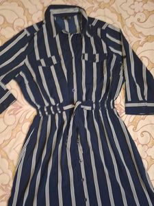 Striped Shirtdress with Tie Waist