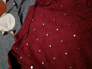 Marron Kurti Mirror Work