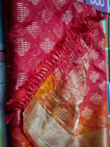 Orange &amp; Red Embellished Saree