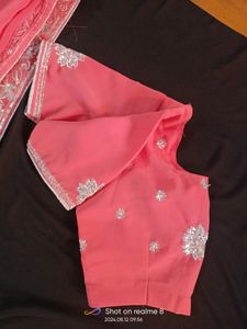 Pink Saree with Silver Embroidery