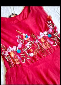 Red Dress with Floral Embroidery
