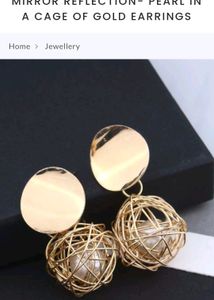 Mirror Reflection - Pearl In Cage Of Gold Earrings