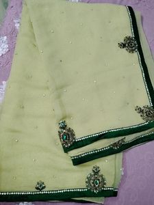 Stone Work Saree With Stiched Blouse
