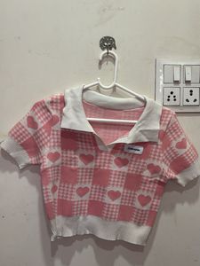 Pink Heart Checkered Crop Top