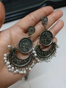 Boho Oxidized Silver Dangle Earrings
