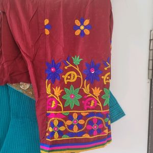 short kurta and thread work salwar