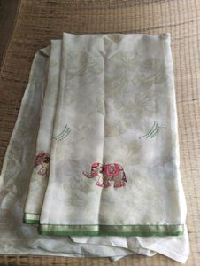Elephant Printed Saree With Blouse