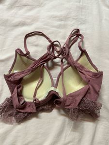 Mauve Lace Trim Bikini Top