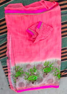 Pink Floral Saree with Blouse